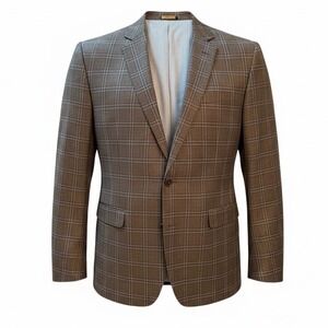 Brooks Brothers Regent Fit Brown Windowpane Sport Coat Mens Size 44L Wool Luxury